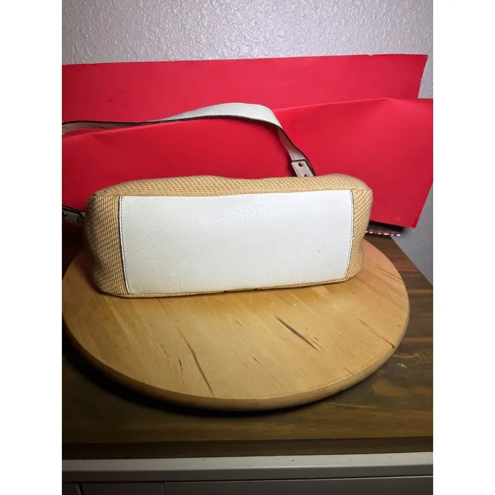 Etienne Aigner White and Tan Textile Woven Shoulder Bag